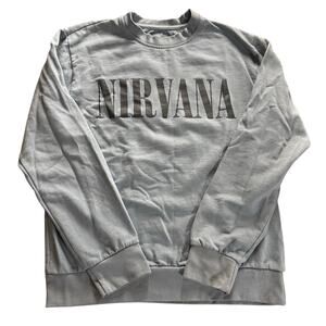 Nirvana Crewneck Sweatshirt Gray Blue Smiley Logo Graphic Mens M